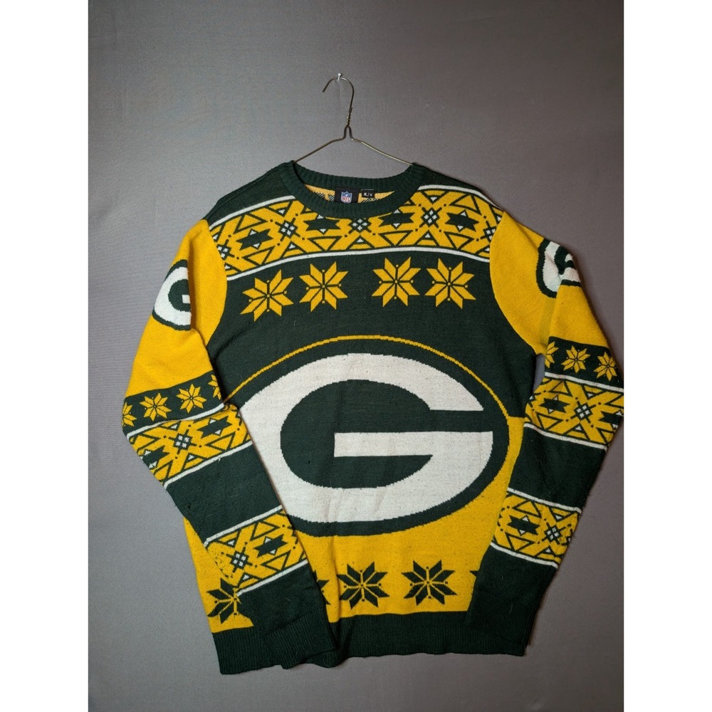 Team Apparel Holiday Sweater Mens Medium Yellow Green Bay Packers Football NFL